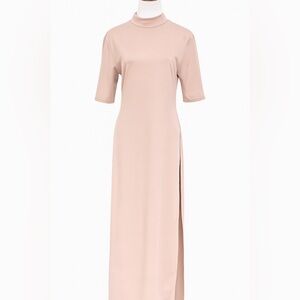 Blush Minimalist Maxi With Dramatic Side Slit | Soft Mock Neck | Size 44